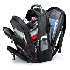 Wielofunkcyjny, duży plecak z komorą na laptopa | 40l, gniazdo USB i mini jack 3,5″, nylon balistyczny 1680D | czarny | BR10