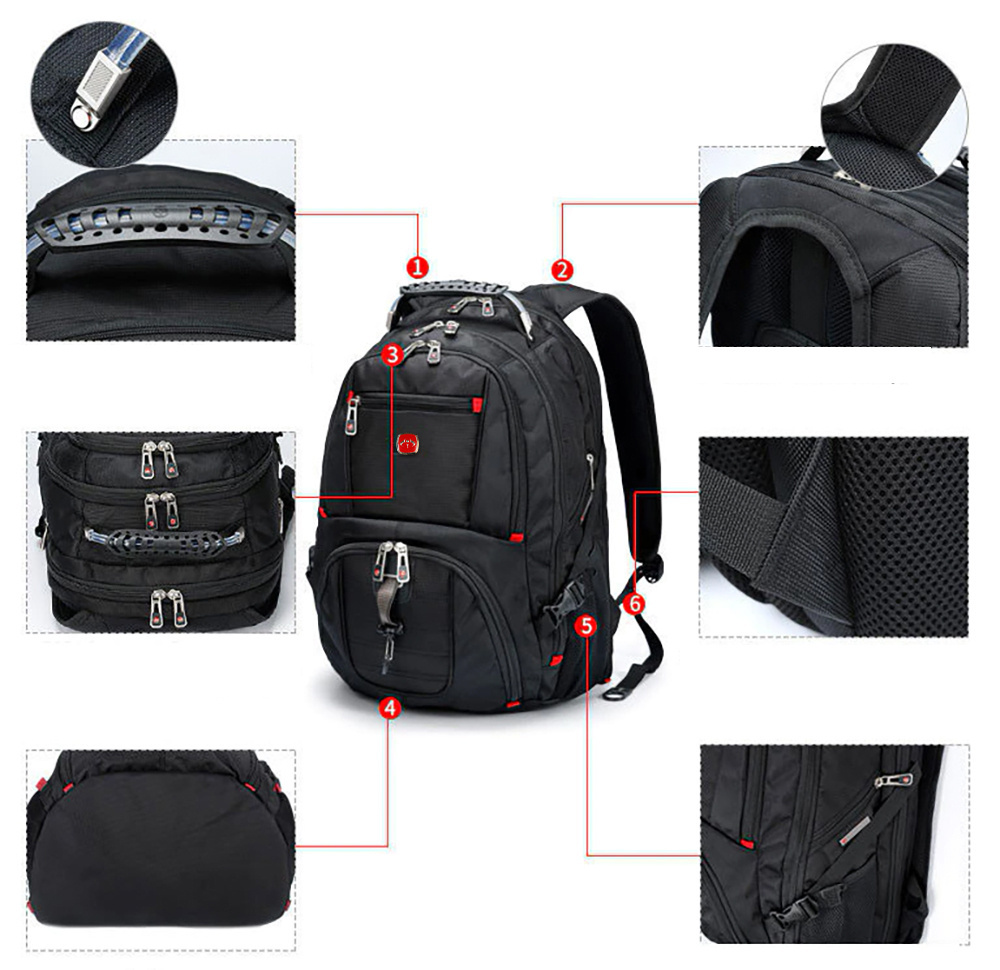 Wielofunkcyjny, duży plecak z komorą na laptopa | 40l, gniazdo USB i mini jack 3,5", nylon balistyczny 1680D | czarny | BR10 - obrazek 3