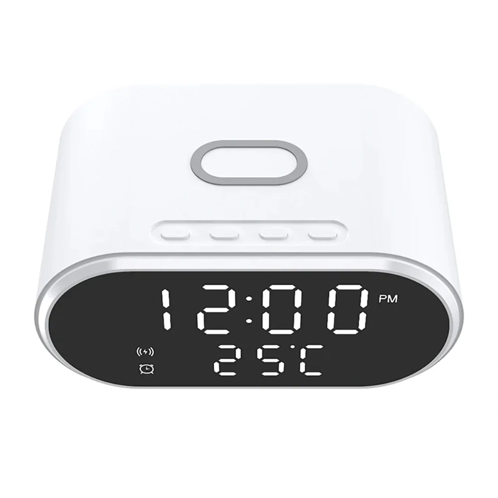 Inteligentny budzik z ładowarką bezprzewodową Qi 15W | Budzik z trzema alarmami | Zegarek z wyświetlaczem temperatury | SZ06-15W-W - obrazek 2