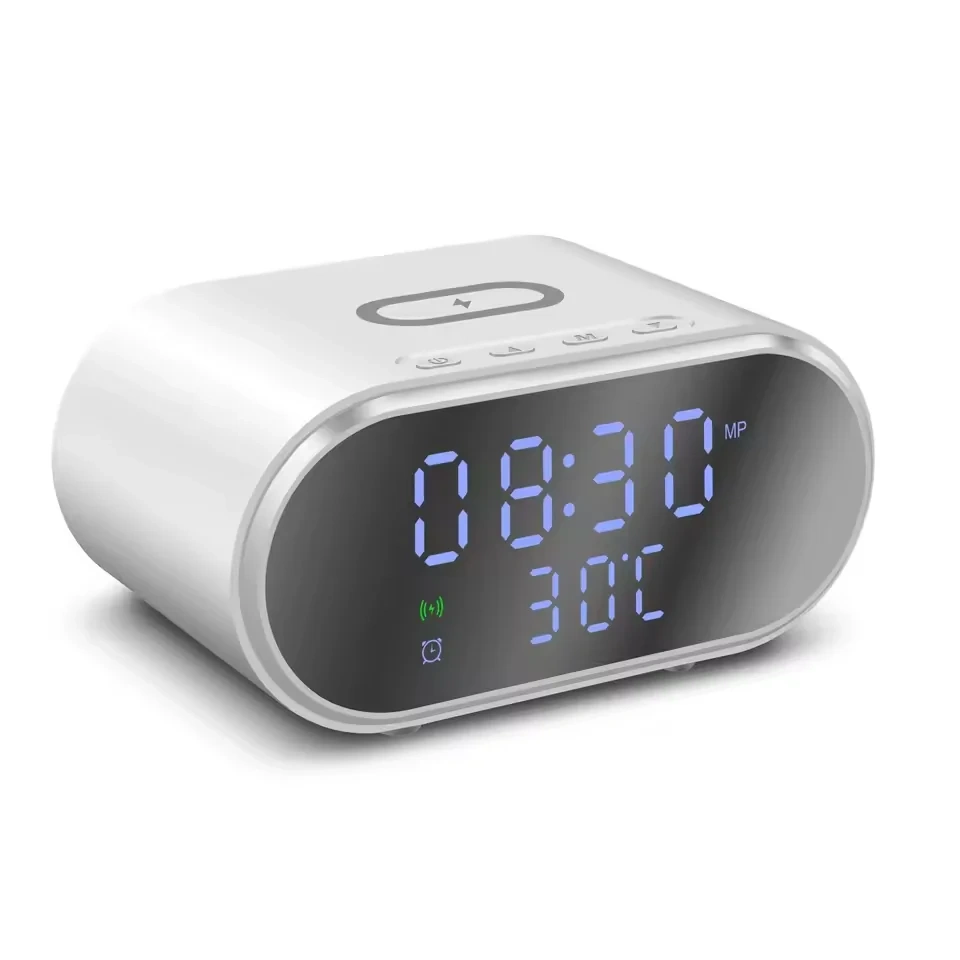 Inteligentny budzik z ładowarką bezprzewodową Qi 15W | Budzik z trzema alarmami | Zegarek z wyświetlaczem temperatury | SZ06-15W-W - obrazek 4