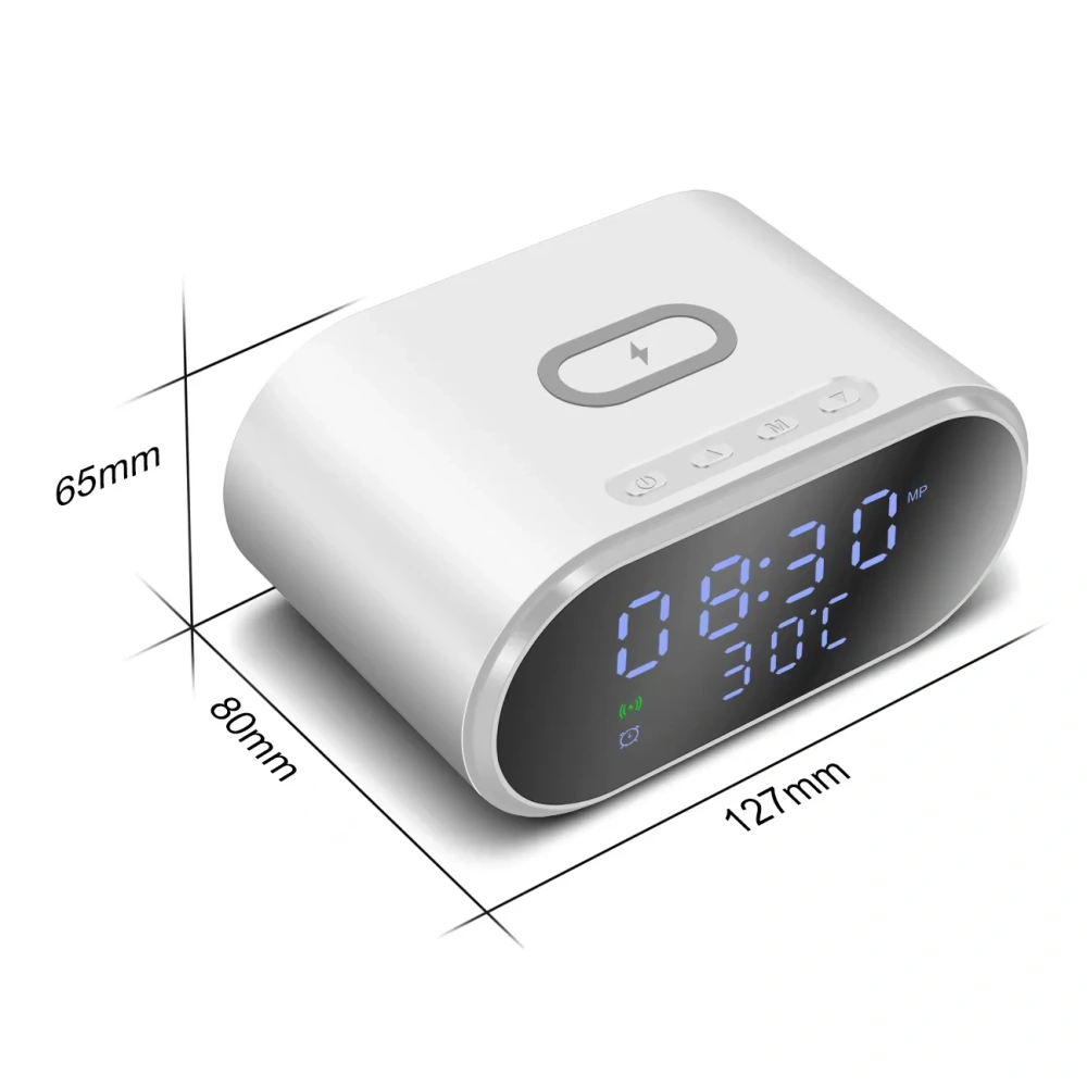 Inteligentny budzik z ładowarką bezprzewodową Qi 15W | Budzik z trzema alarmami | Zegarek z wyświetlaczem temperatury | SZ06-15W-W - obrazek 9