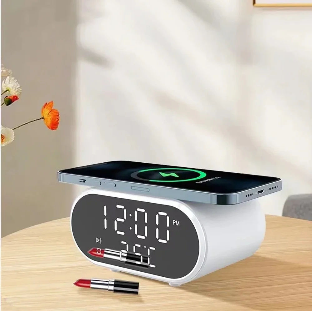 Inteligentny budzik z ładowarką bezprzewodową Qi 15W | Budzik z trzema alarmami | Zegarek z wyświetlaczem temperatury | SZ06-15W-W - obrazek 10